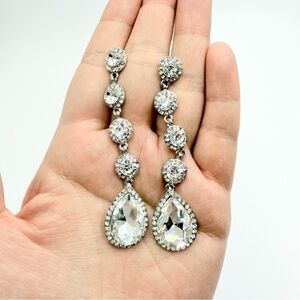 Elegant Wedding Bridal Rhinestone Crystal Beaded Teardrop Dangle Drop Earrings